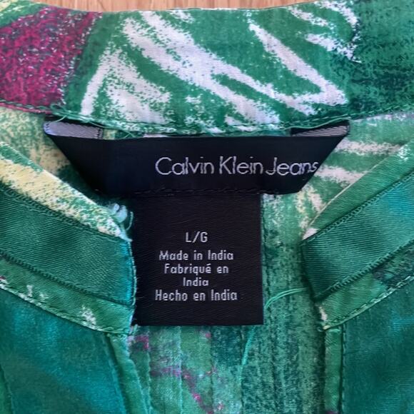 Calvin Klein size medium green and purple abstract foliage print tunic - Picture 4 of 7